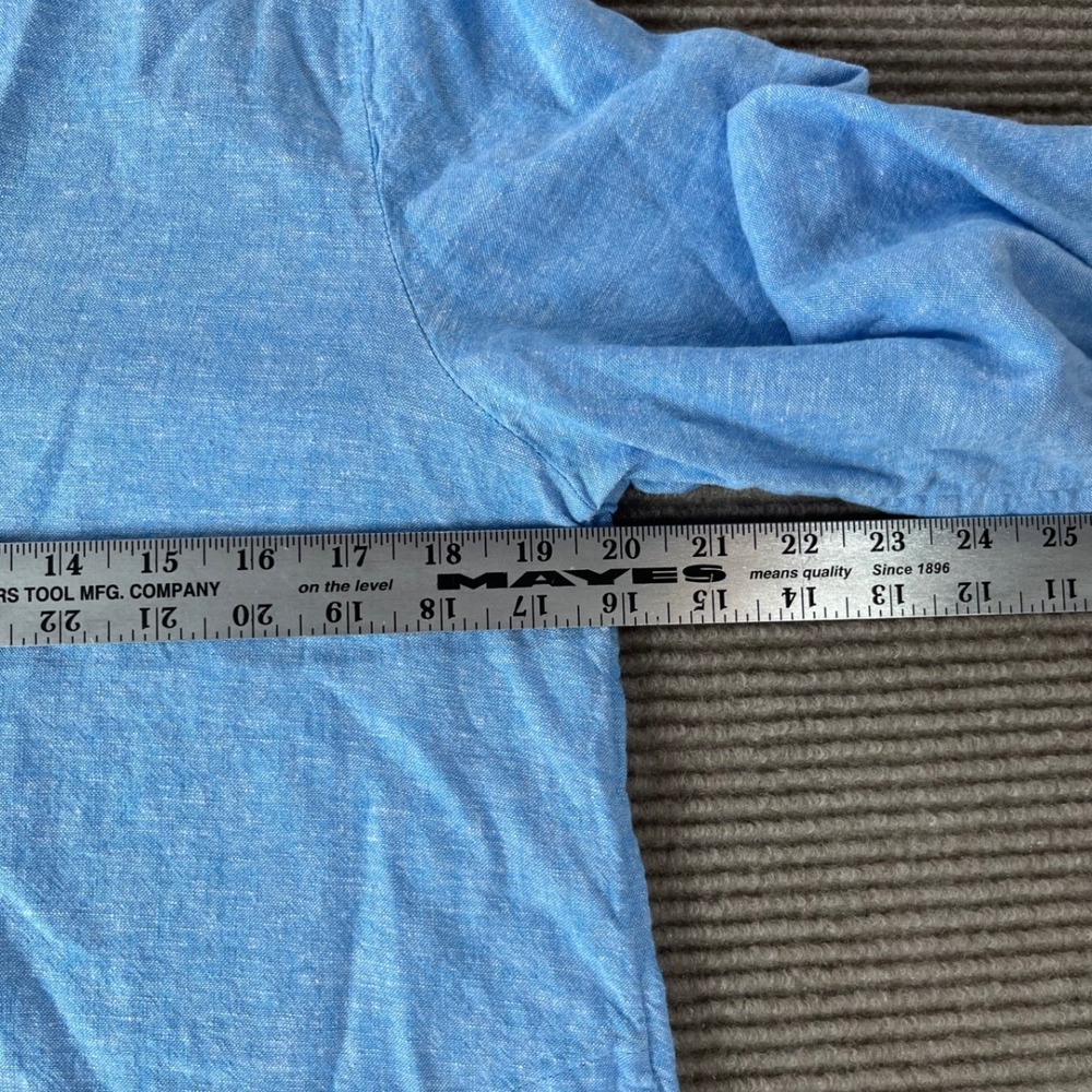 Lands End Womens Blue Linen Blend Split V-Neck 3/4 Sleeve Tunic Top Size M - Picture 2 of 7